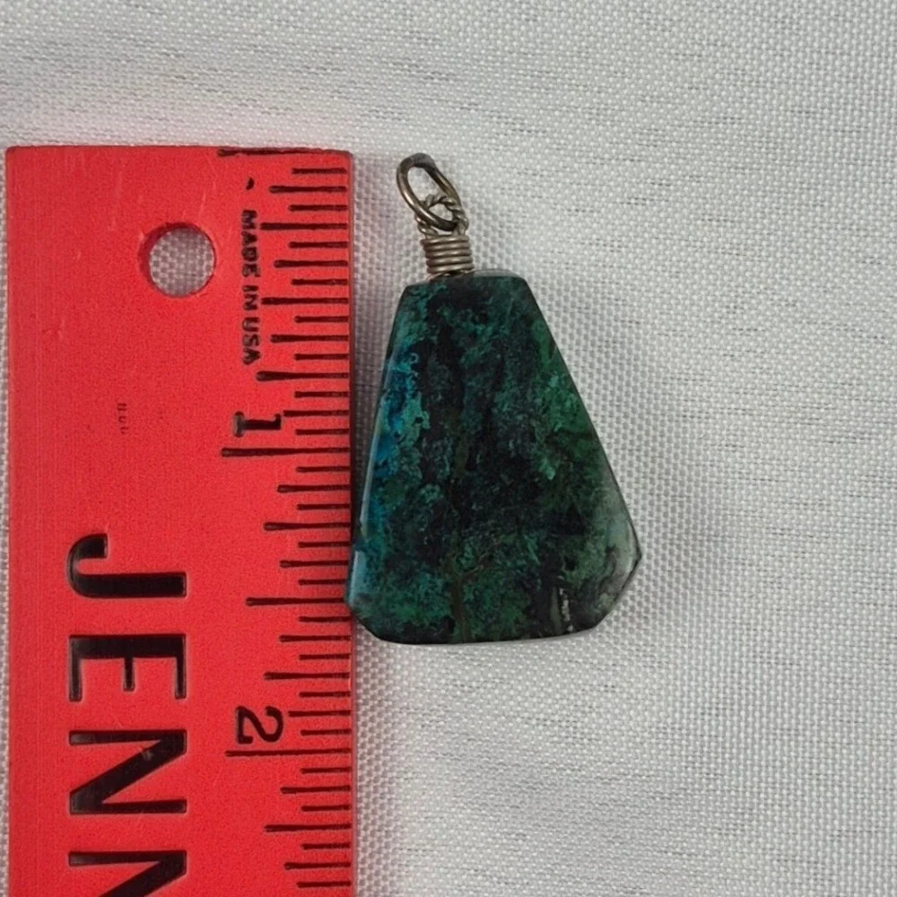 Green Chrysocolla Stone Pendant Trapezoid Shape Natural Gemstone Boho Charm 1.5